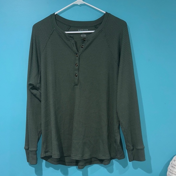 American Eagle Outfitters Tops - American Eagle Outfitters Dark Green Waffle Knit Long Sleeve